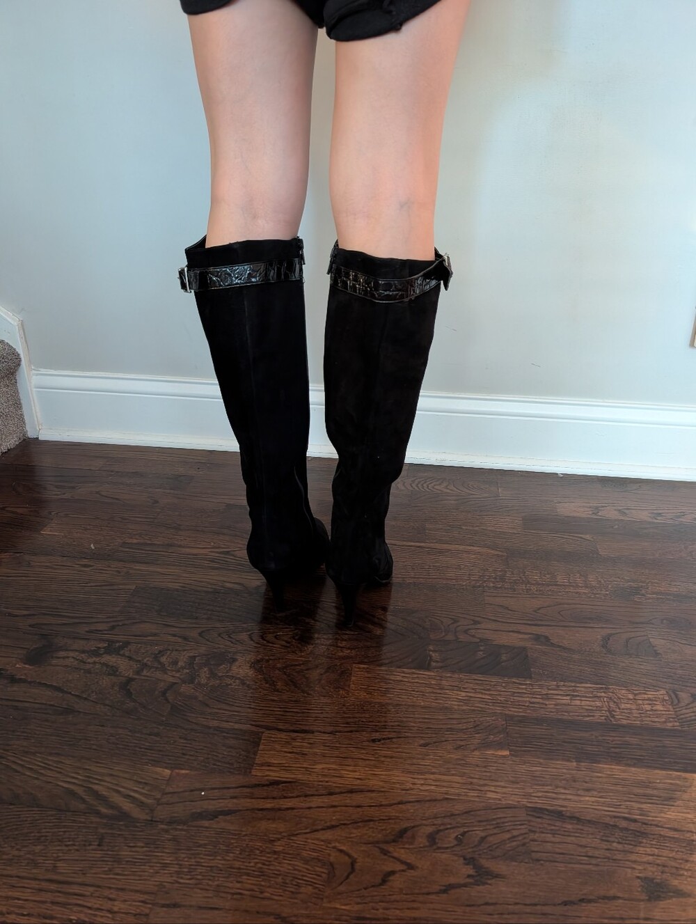 Max de Carlo Black Over-the-Knee Suede Boots with Buckle Trim